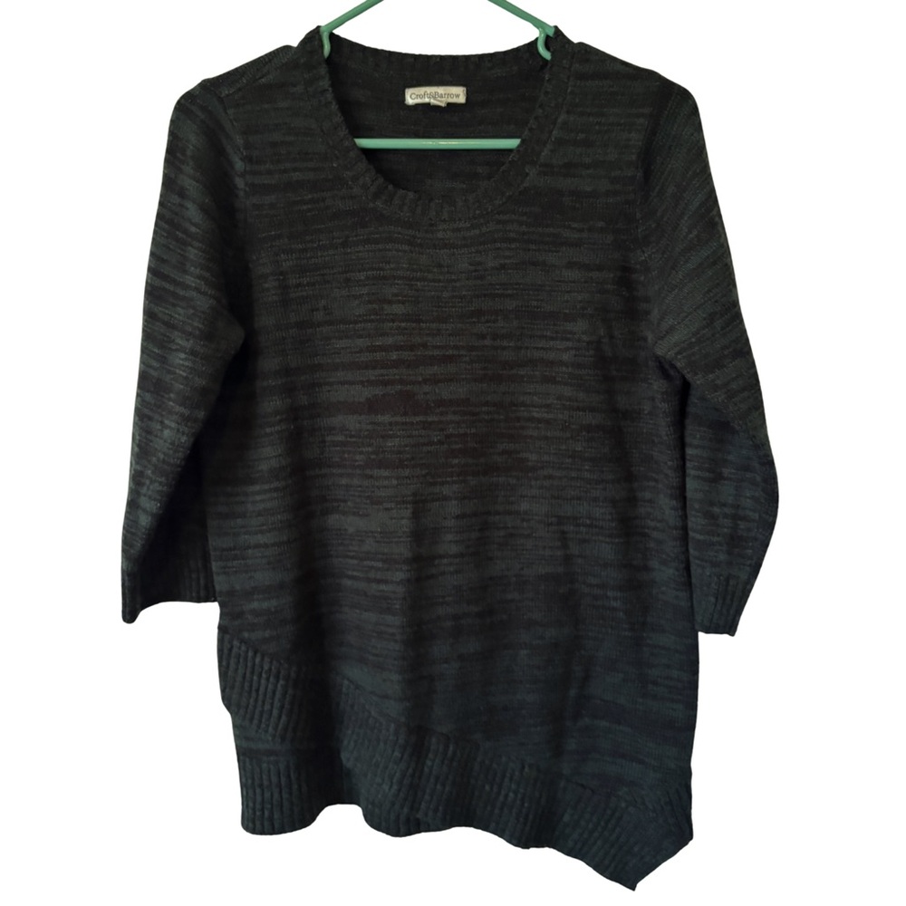3/$20 Croft & Barrow Dark Green & Black Asymmetrical 3/4 Sleeve Sweater